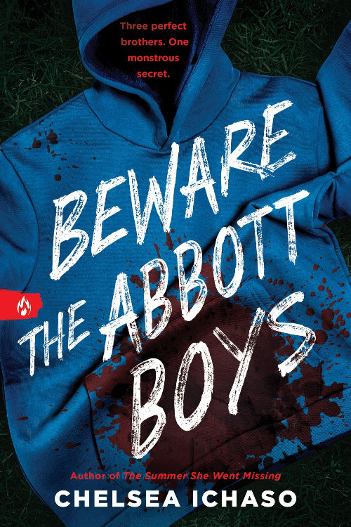 Book cover of 'Beware the Abbott Boys' with a blue hoodie and text.