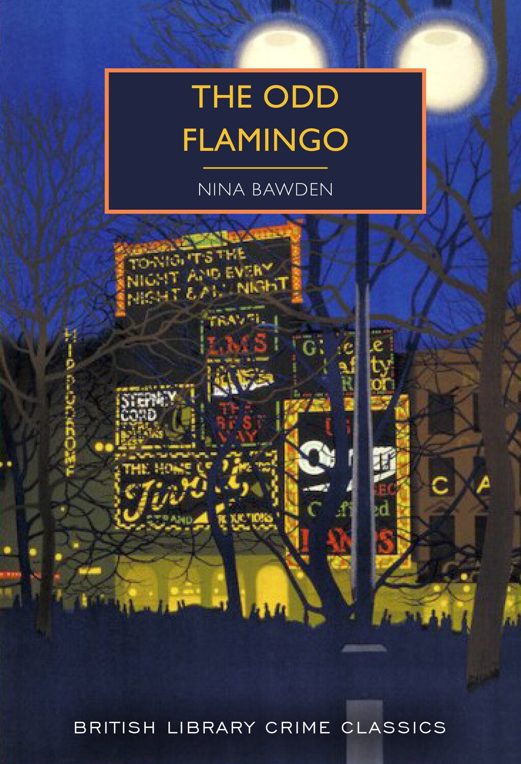 Book cover of 'The Odd Flamingo' by Nina Bawden with a nighttime cityscape illustration.