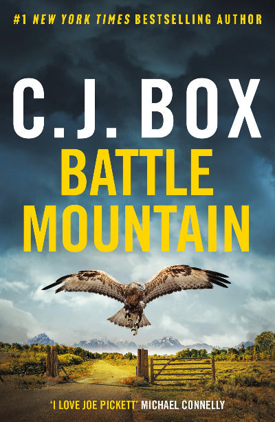 Book cover Battle Mountain by CJ Box shows a mountainous plain with an eagle in the centre