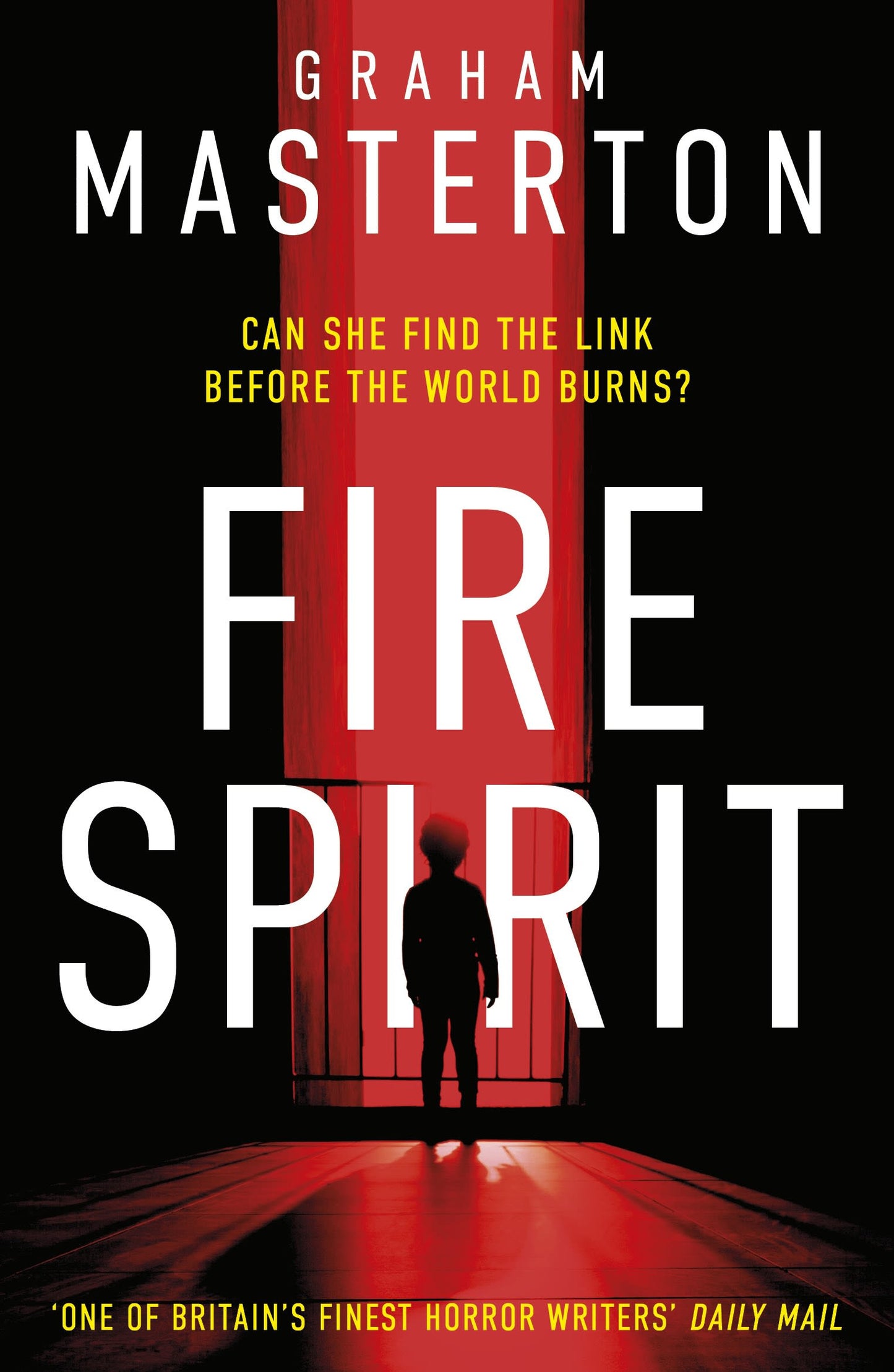 Book cover of 'Fire Spirit' by Graham Masterton with a silhouette in front of a red door.