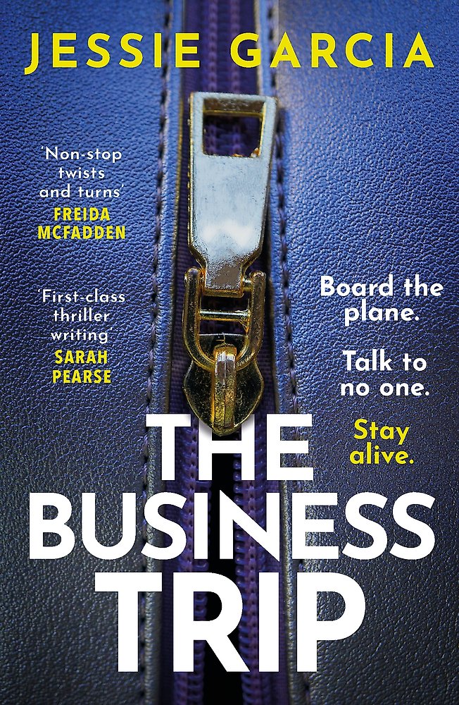 Book cover of 'The Business Trip' by Jessie Garcia with a plane door and seat belt.
