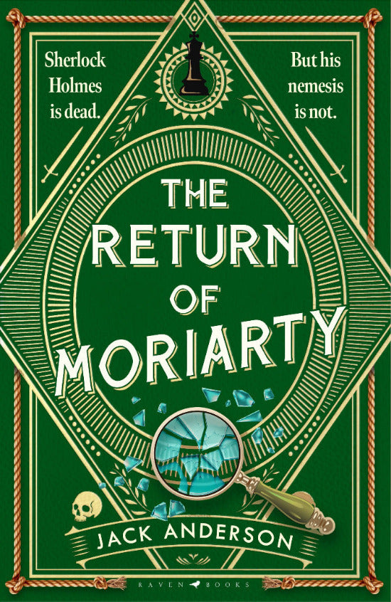 Book cover of 'The Return of Moriarty' by Jack Anderson with a green background and Sherlock Holmes theme.