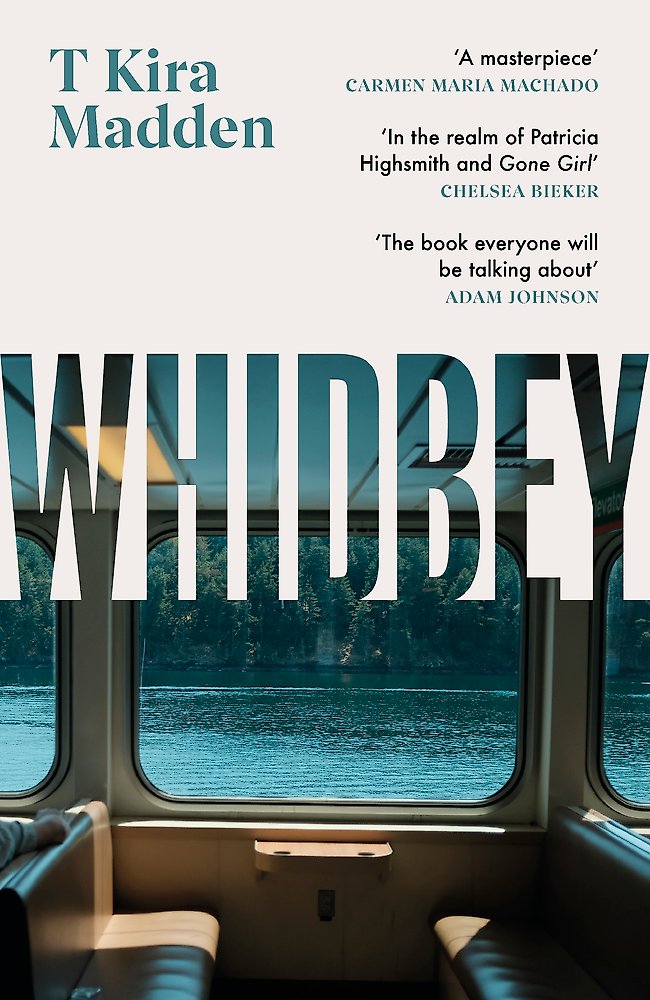 Book cover of 'Whidbey' by T Kira Madden with a train window view.