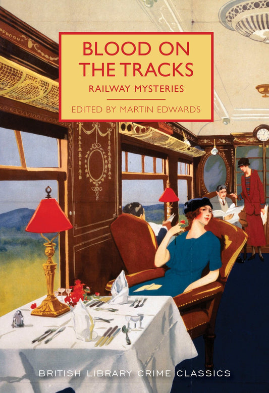 Book cover of 'Blood on the Tracks' with a vintage railway scene illustration.