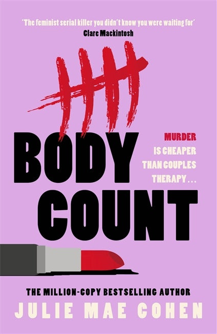 Book cover of 'Body Count' with red lipstick graphic on a purple background
