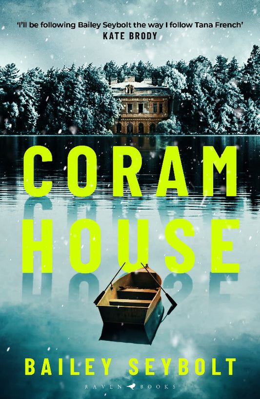 Book cover of 'Coram House' with a house reflected in water and a boat.