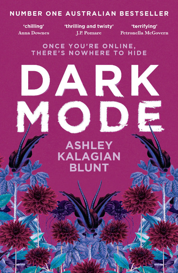 Book cover of 'Dark Mode' with floral design and text on a purple background