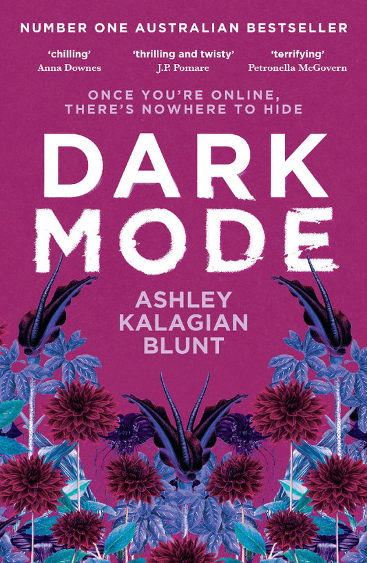 Book cover of 'Dark Mode' with floral design and text on a purple background