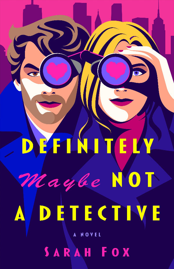 Book cover of 'Definitely Maybe Not a Detective' with stylized illustration of two characters wearing sunglasses.