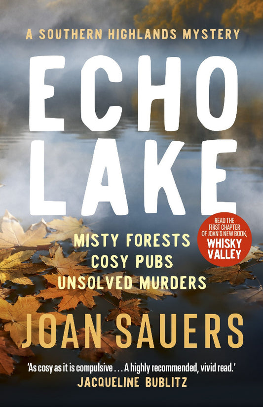 Book cover of 'Echo Lake' by Joan Sauers with a lake and autumn leaves background.