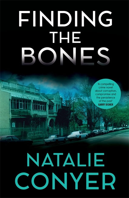 Book cover of 'Finding the Bones' by Natalie Conyer with a dark, eerie street scene.