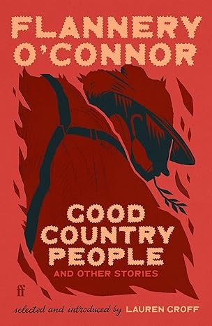 Book cover of 'Good Country People' by Flannery O'Connor with a horse illustration on a red background.