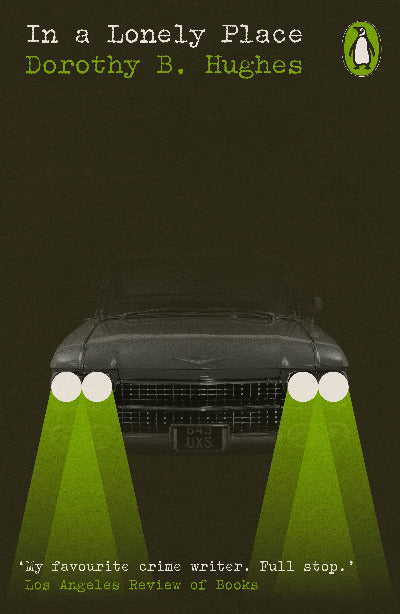 Book cover of 'In a Lonely Place' by Dorothy B. Hughes with a car and headlights illustration.