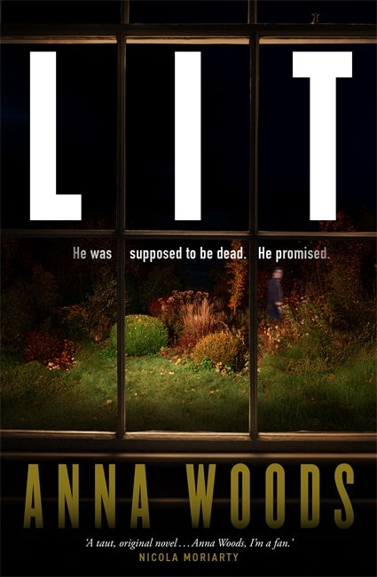 Book cover of 'Lit' by Anna Woods with a dark scene and text.