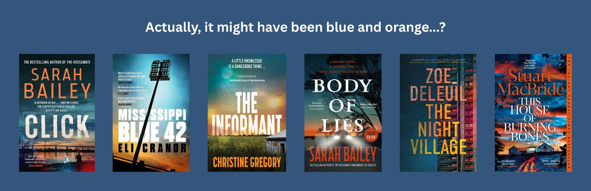 Book covers of various titles with a blue background
