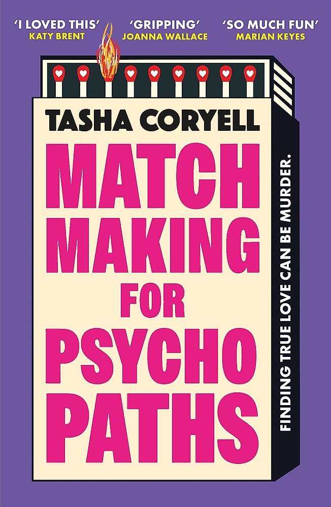 Book cover of 'Matchmaking for Psychopaths' by Tasha Coryell with a purple background