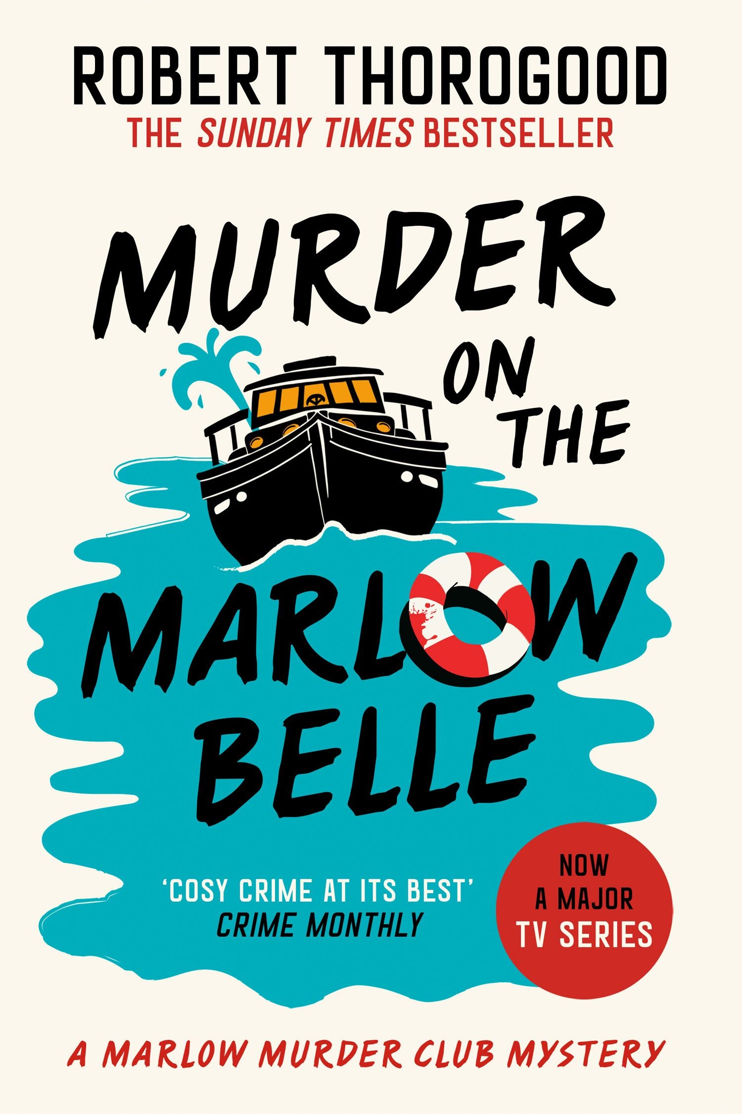 Book cover of 'Murder on the Marlow Belle' with a boat and life buoy design.