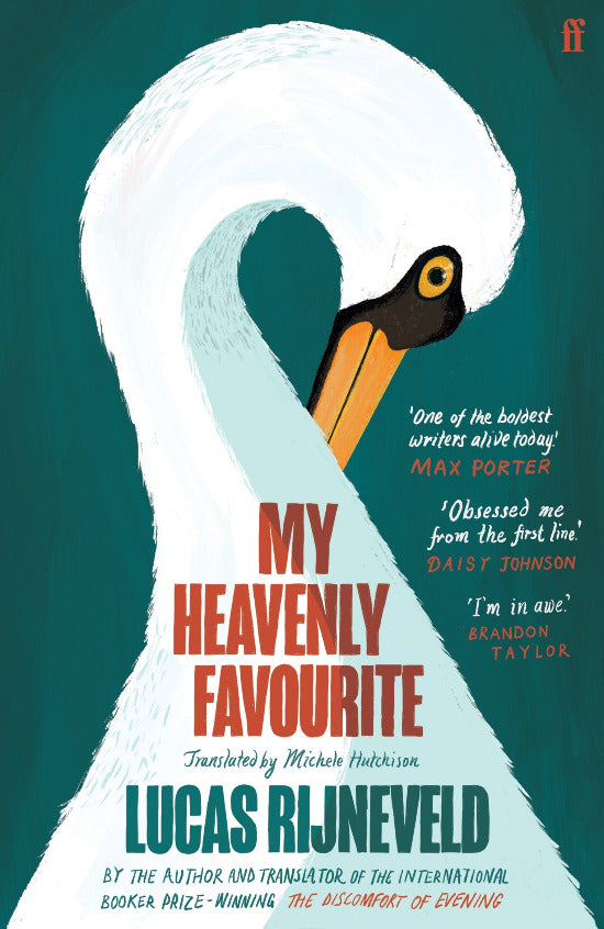 Book cover of 'My Heavenly Favourite' with a swan illustration on a teal background