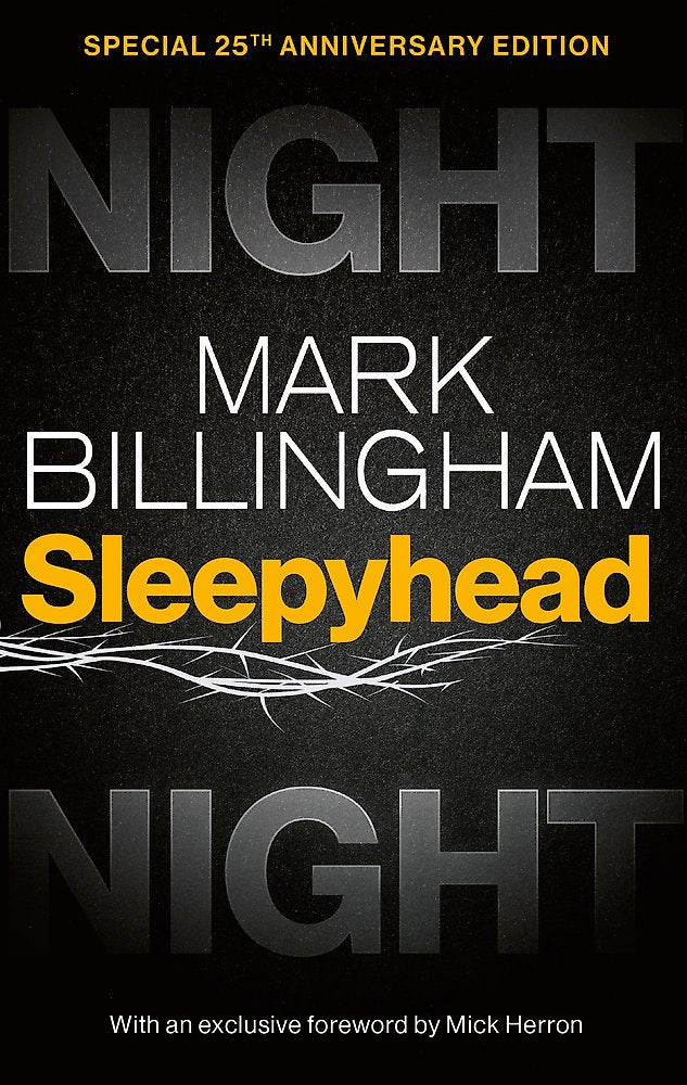Book cover of 'Sleepyhead' by Mark Billingham with a black background and yellow text.
