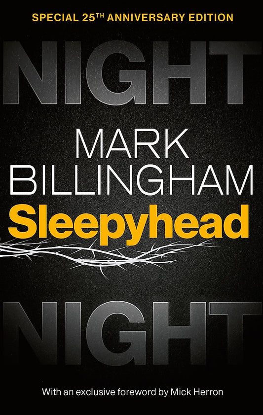 Book cover of 'Sleepyhead' by Mark Billingham with a black background and yellow text.