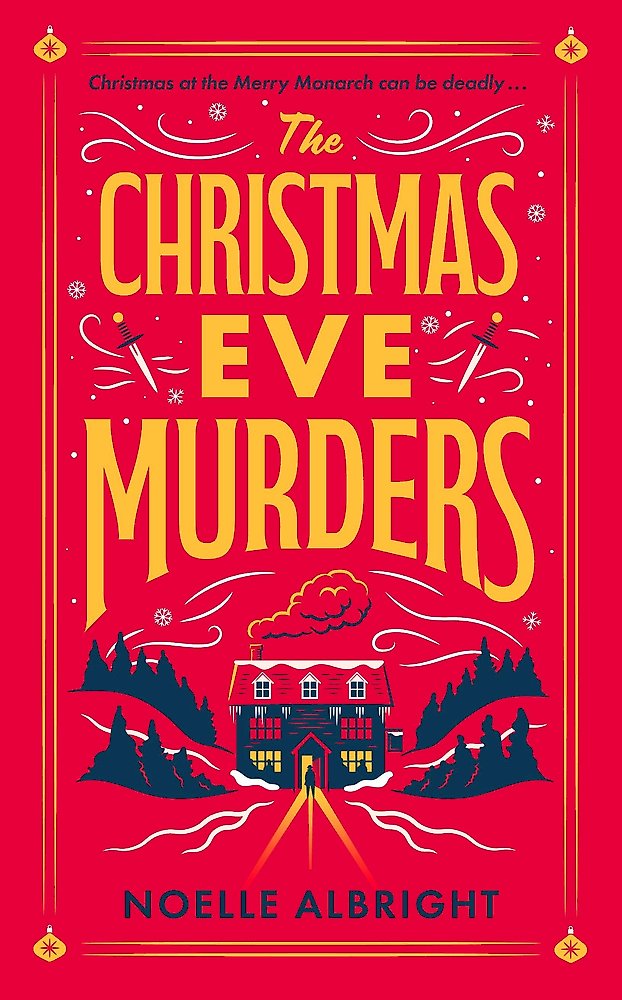 Book cover of 'The Christmas Eve Murders' with a red background and festive design.