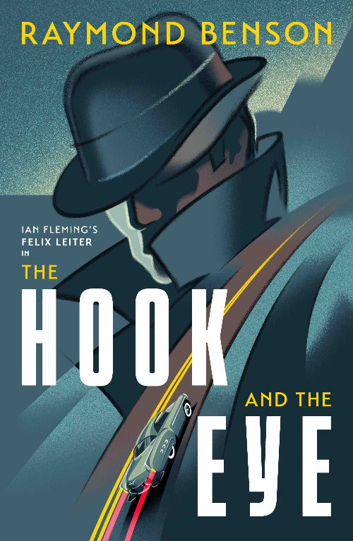 Book cover of 'The Hook and the Eye' by Raymond Benson featuring a stylized illustration of a character with a hat.