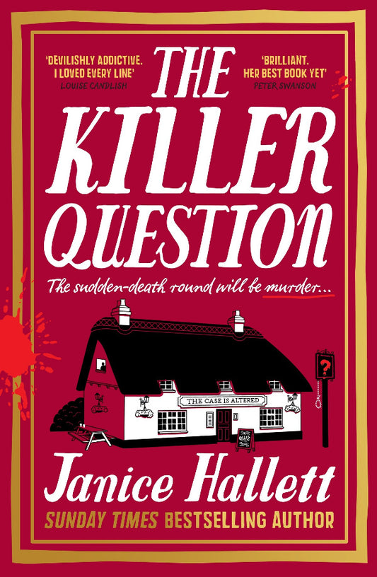 Book cover of 'The Killer Question' by Janice Hallett with a red background and white text.