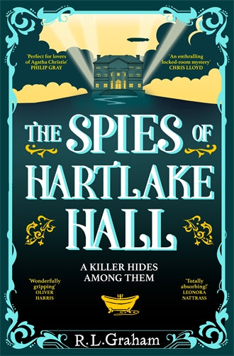 Book cover of 'The Spies of Hartlake Hall' with a house illustration and decorative elements.