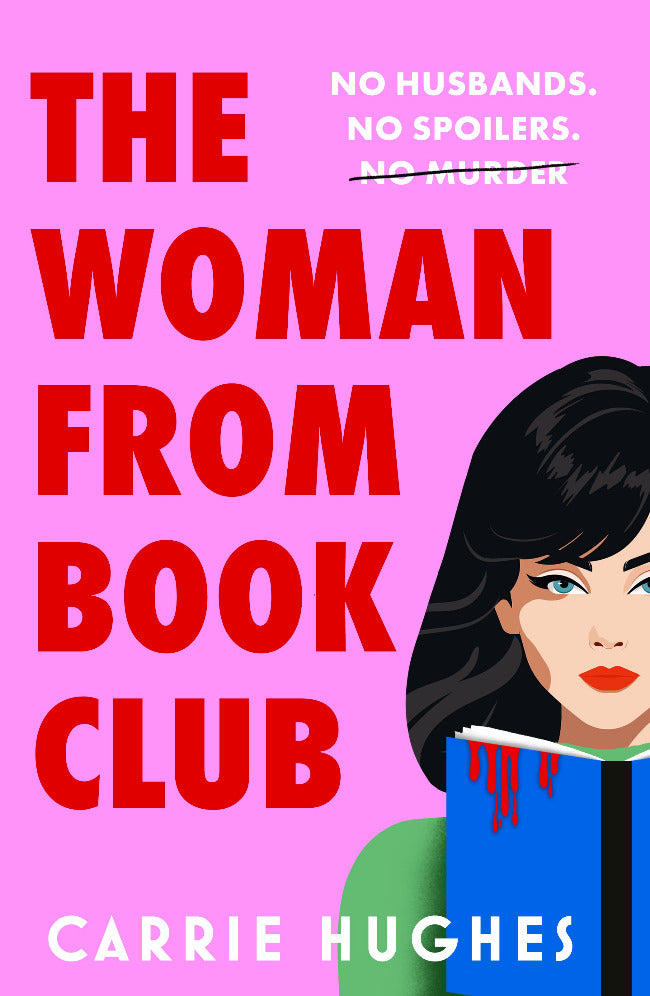Book cover of 'The Woman from Book Club' with a pink background and a woman holding a book.