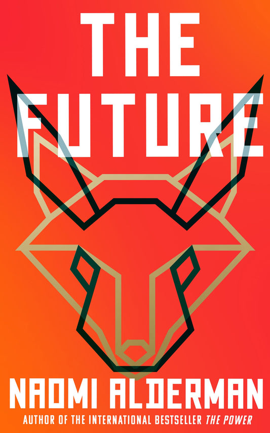 Book cover of 'The Future' by Naomi Alderman with a geometric deer design on a red background.