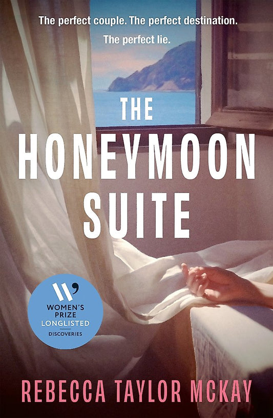 Book cover of 'The Honeymoon Suite' by Rebecca Taylor McKay, showing a couple sitting by a window with a scenic view.