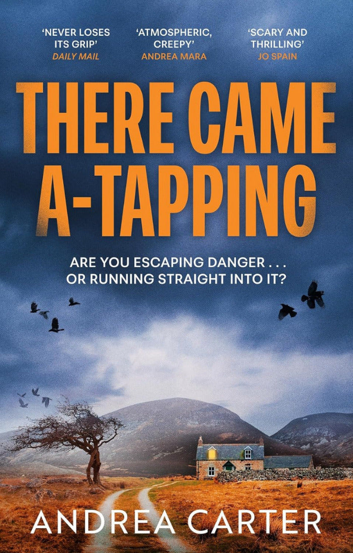 Book cover of 'There Came a-Tapping' with a mountainous landscape and house.