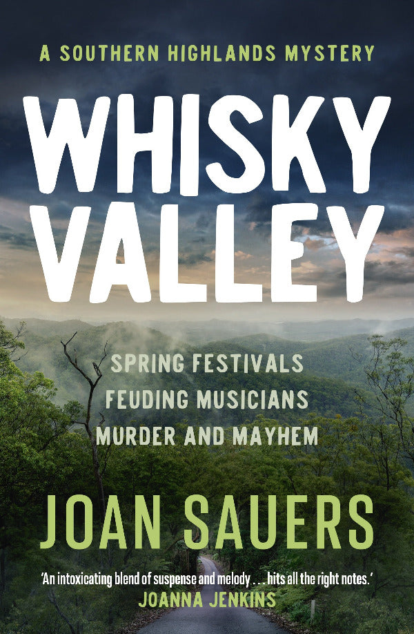 Book cover of 'Whisky Valley' by Joan Sauers with a scenic background
