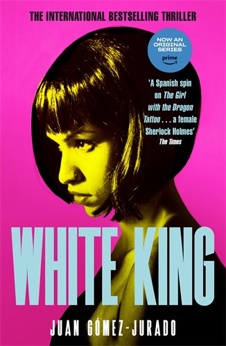 Book cover of 'White King' with a stylized portrait against a pink background