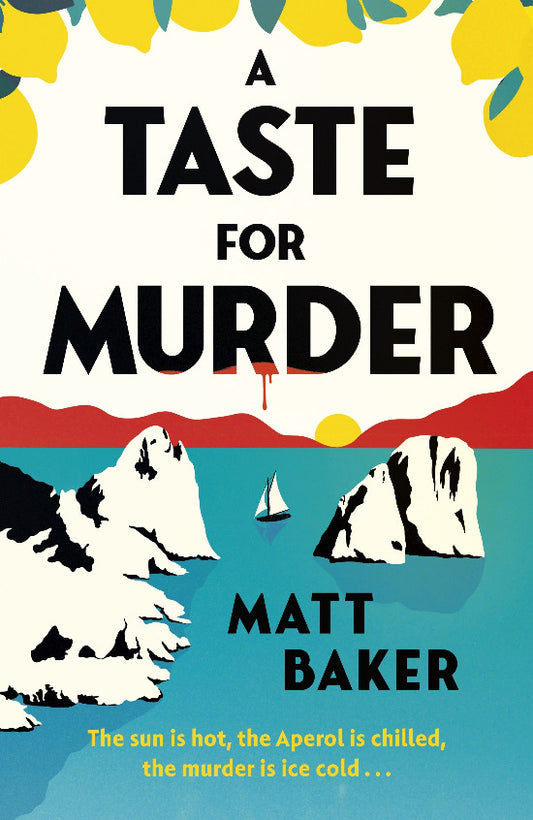 Book cover of 'A Taste for Murder' by Matt Baker with a coastal scene and text.