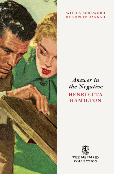 Book cover of 'Answer in the Negative' by Henrietta Hamilton featuring a man and woman looking at a document.