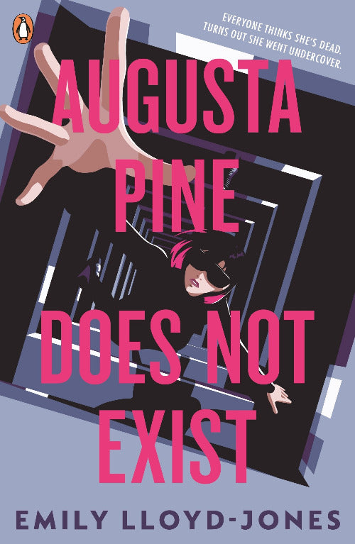 Book cover of 'Augusta Pine Does Not Exist' by Emily Lloyd-Jones with a stylized illustration of a woman and text.