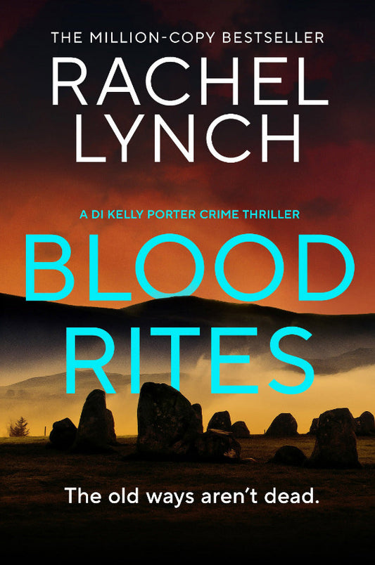 Book cover of 'Blood Rites' by Rachel Lynch with a sunset and stones in the background.