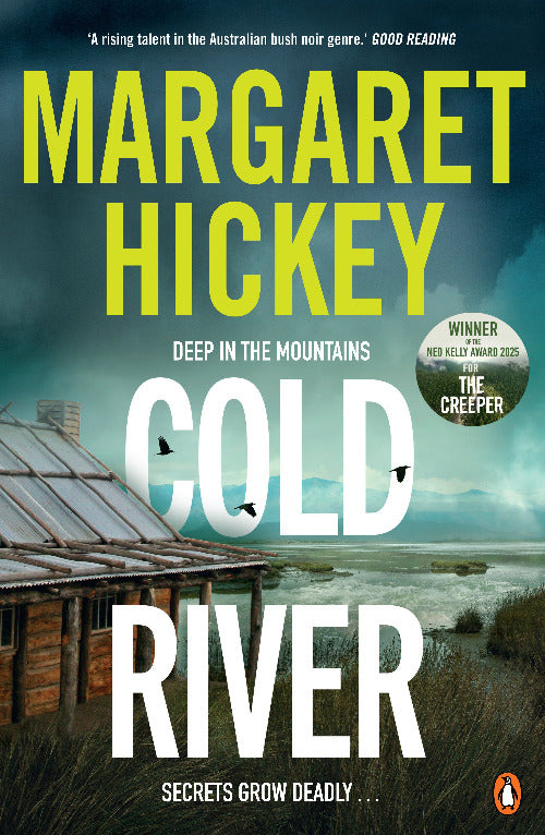 Book cover of 'Cold River' by Margaret Hickey with a dock and mountain background.