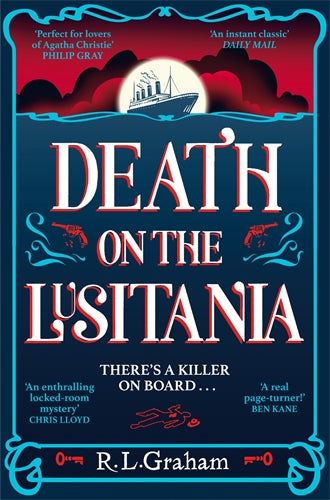Book cover of 'Death on the Lusitania' with a ship and text on a blue background