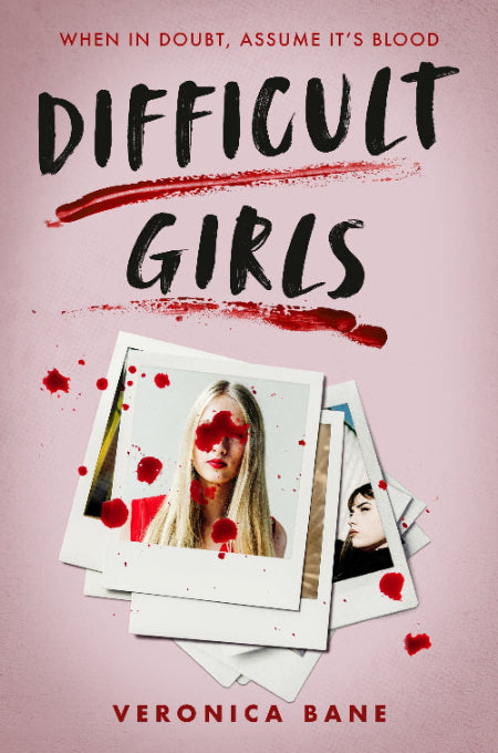 Book cover of 'Difficult Girls' with photos and blood-themed design on a pink background