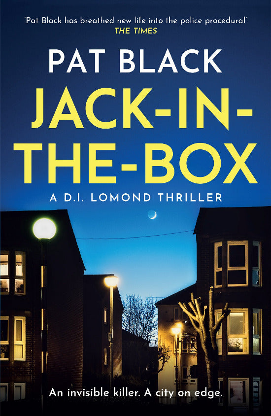 Book cover of 'Jack-in-the-Box' by Pat Black with a cityscape background.