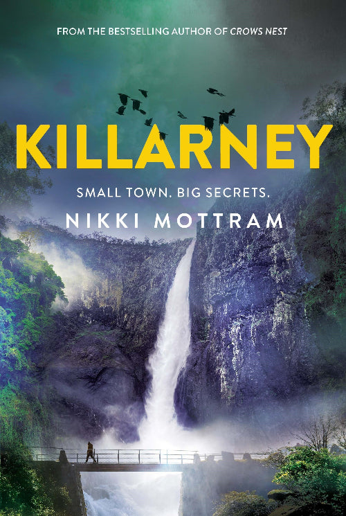 Book cover of 'Killarney' by Nikki Mottram featuring a waterfall and text.