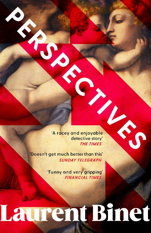 Book cover of 'Perspectives' by Laurent Binet with artistic depiction and red crosshatch pattern.