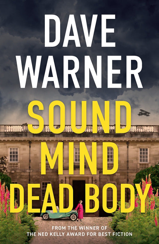 Book cover of 'Sound Mind Dead Body' by Dave Warner with a dark sky and classical building.