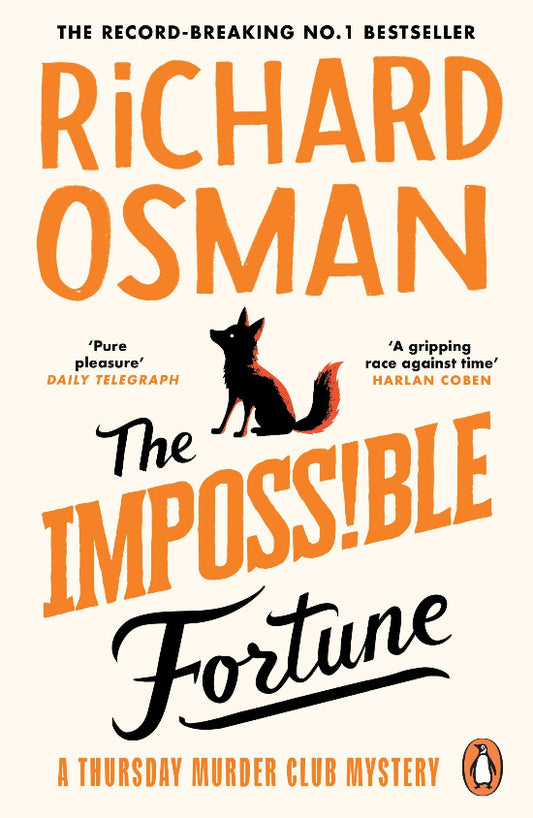 Book cover of 'The Imposs!ble Fortune' by Richard Osman with a fox illustration.