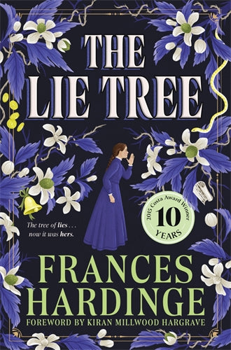 Book cover of 'The Lie Tree' by Frances Hardinge with floral design and text.