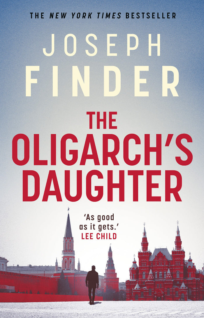 Book cover of 'The Oligarch's Daughter' by Joseph Finder with a silhouette of a person and a cityscape.