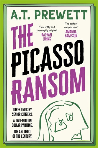 Book cover of 'The Picasso Ransom' by A.T. Prewett with a green border and stylized drawing of a head.