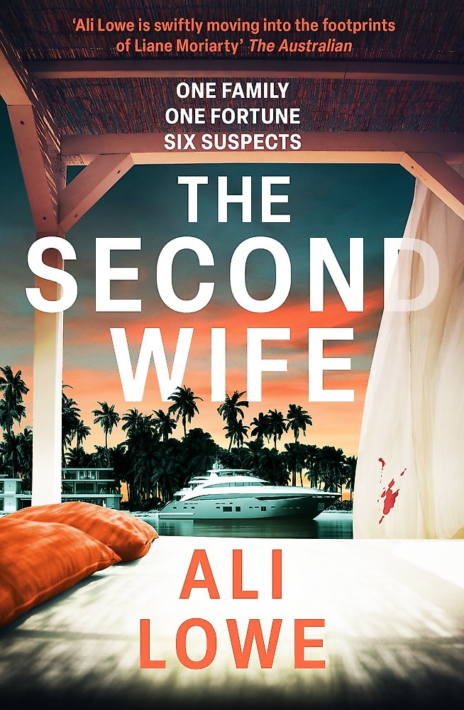 Book cover of 'The Second Wife' by Ali Lowe with a tropical setting and sunset.